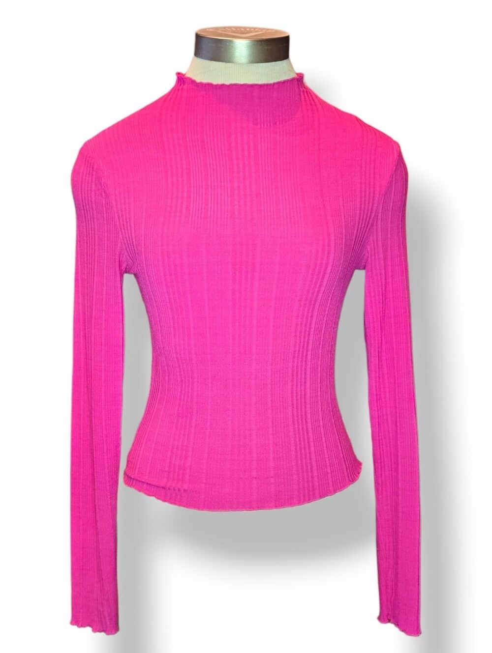 H&M Women's Sherer Hot Pink Ribbed Long-Sleeve Top Size SMALL